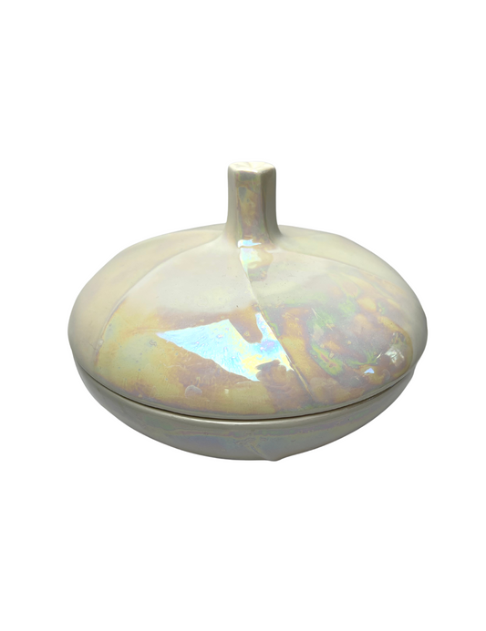 1986 Iridescent Ceramic Pumpkin Onion Garlic Dish