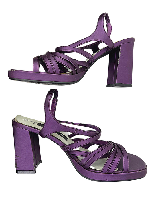 00’s Y2K Strappy Aubergine “Fanfares” Paris Chunky Block Heels Size 6