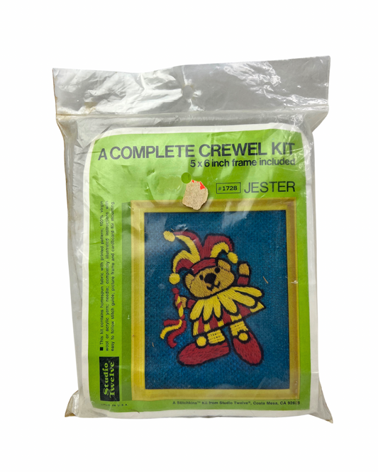 80’s Crewel Embroidery JESTER Bear 5 x 6 Cross-Stitch Kit