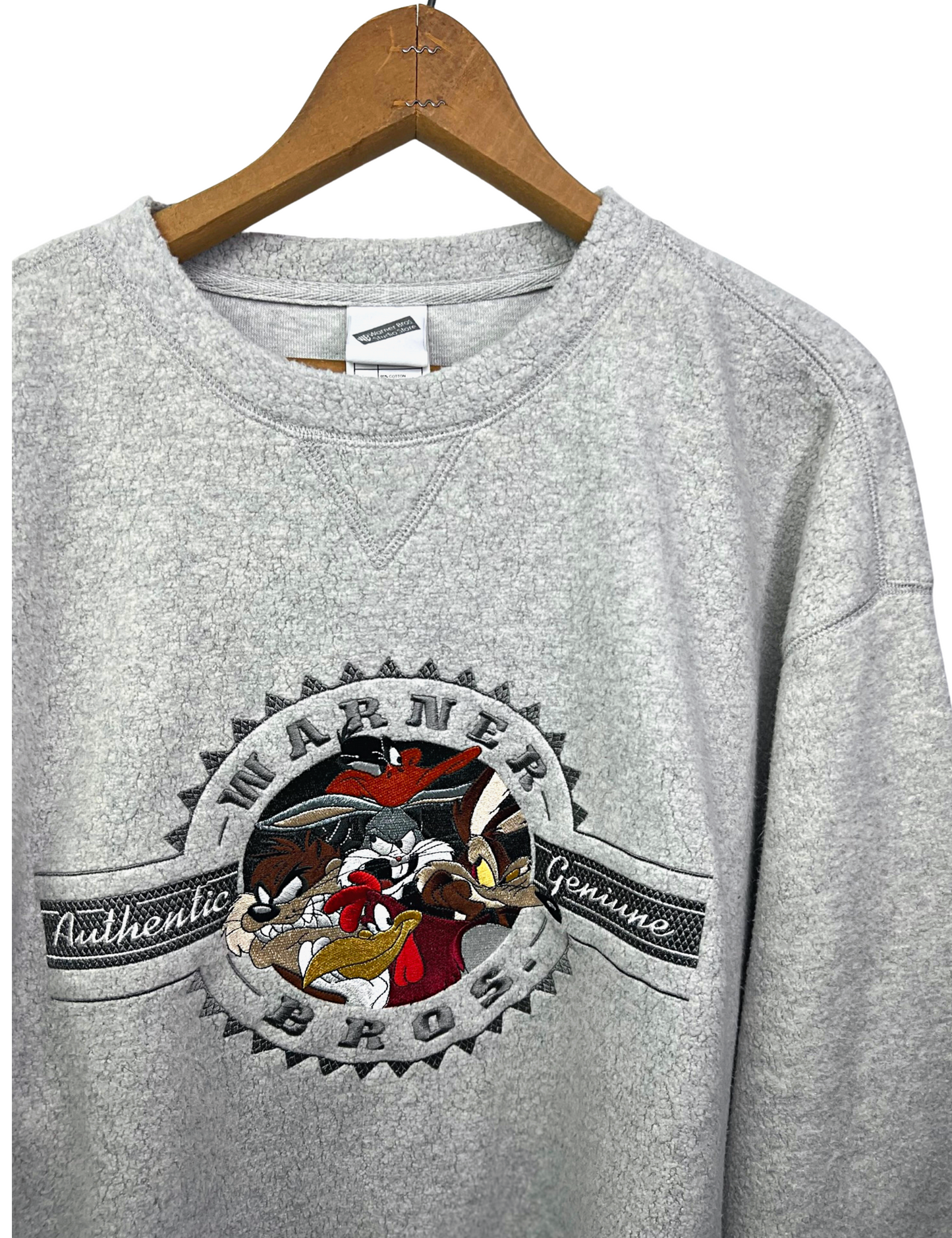 2000 Y2K Looney Tunes Warner Bros Embroidered Fleece Pullover Sweatshirt Size X-Large