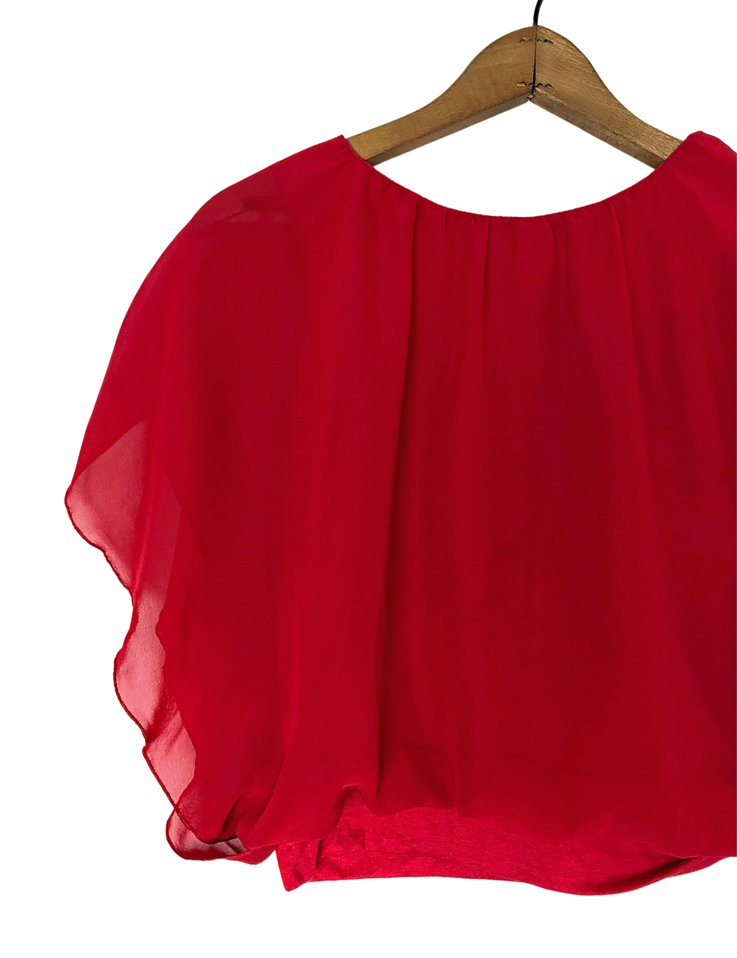80’s Cherry Red Sheer Chiffon Butterfly Top Size Small