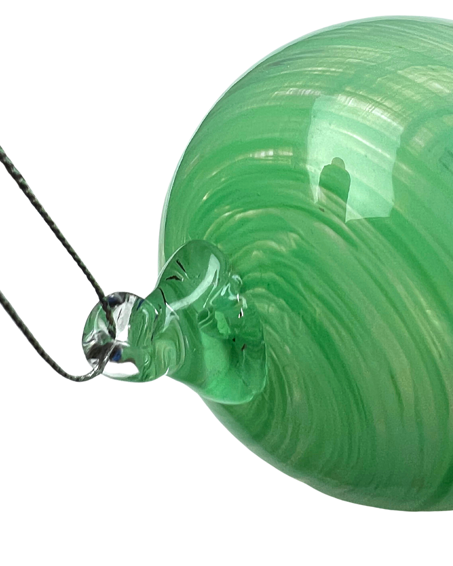 Vintage Green Swirl Hand Blown Glass Ornament 5” x 4”