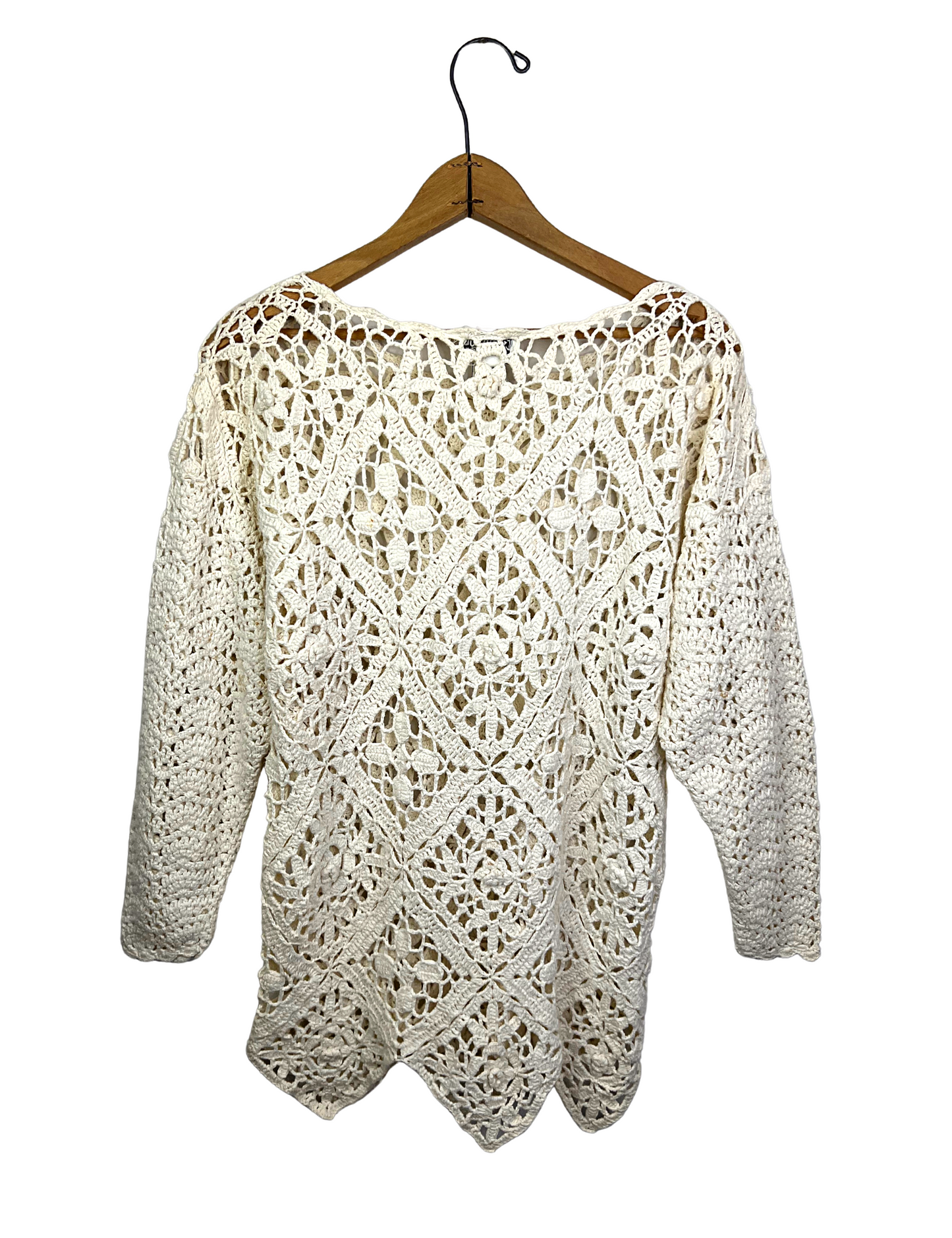 90’s Ivory Crochet Macrame Tunic Coverup Sweater