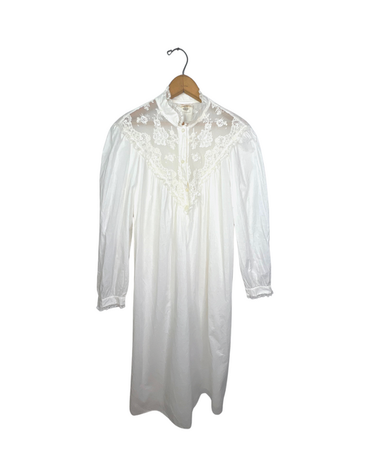60’s White Beaded Lace Barbizon Maxi Regencycore Victorian Nightgown