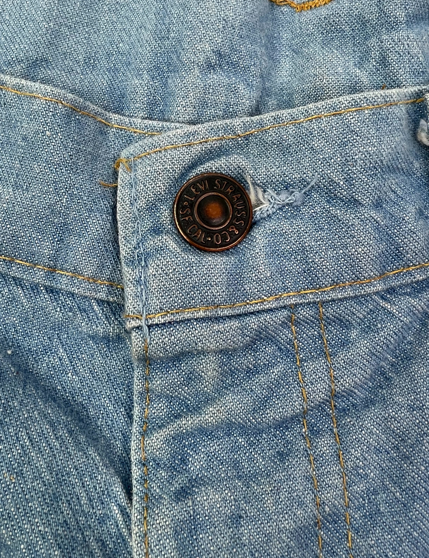 70's Levi Strauss Orange Tab Stitched DENIM Hippie Bell Bottom Flare Jeans Size 34, 31