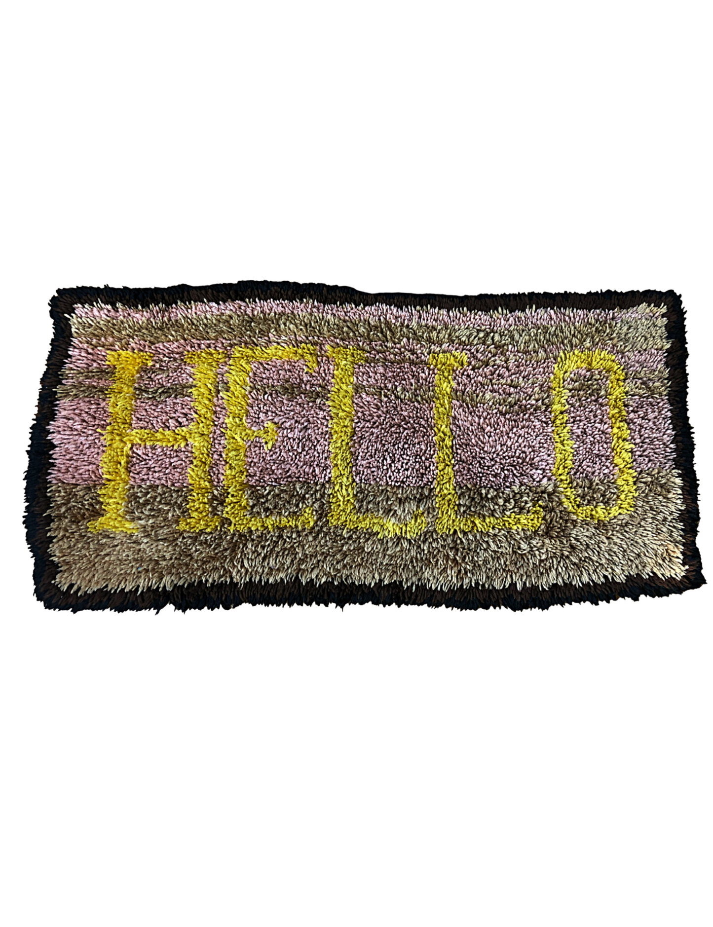 70’s HELLO Retro Hand Tufted Rug Latch Hook Wall Hanging Tapestry 37 X 17.5