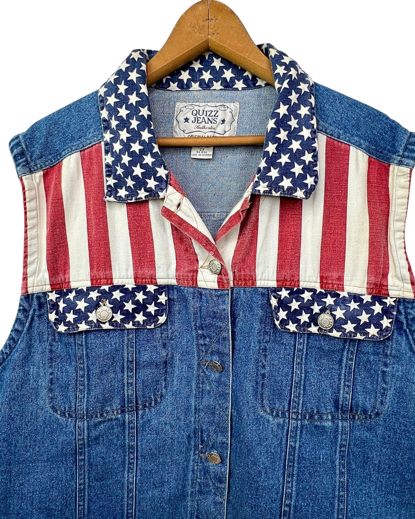 90’s American Flag USA Jean Vest Size 1X/2X