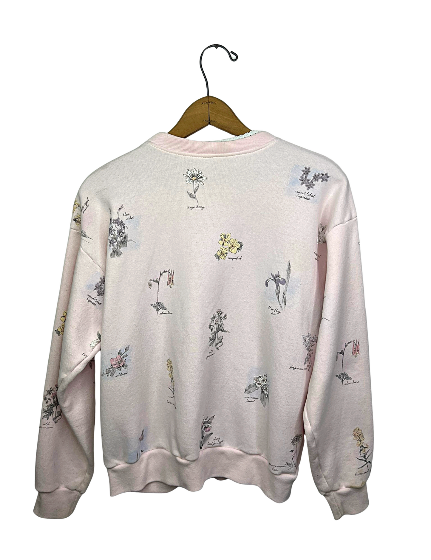 90’s Baby Pink Wildflowers Buttondown Sweatshirt with Pockets Size L
