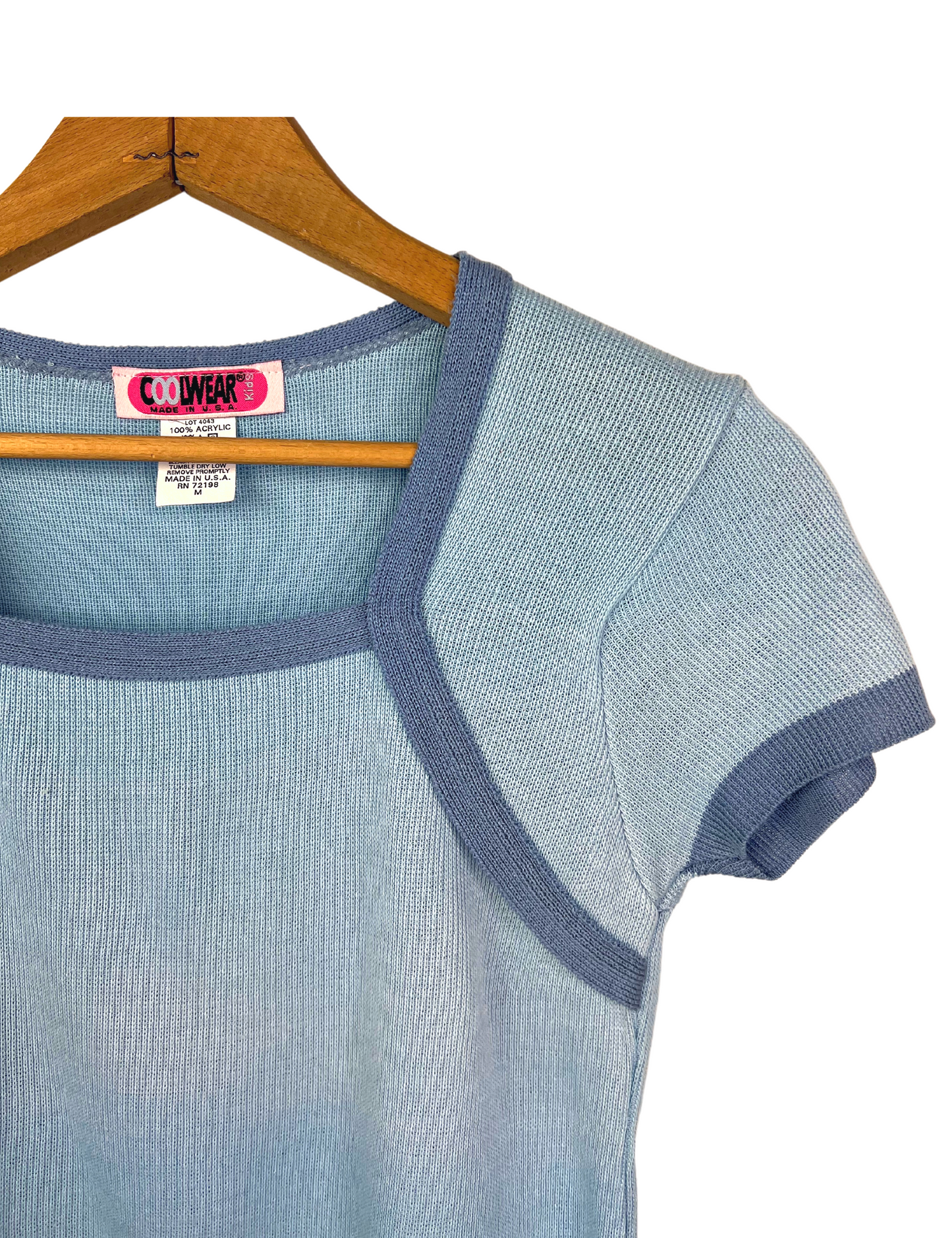 90’s Blue Ombré Attached Shrug Fitted Knit Crop Babydoll Tee