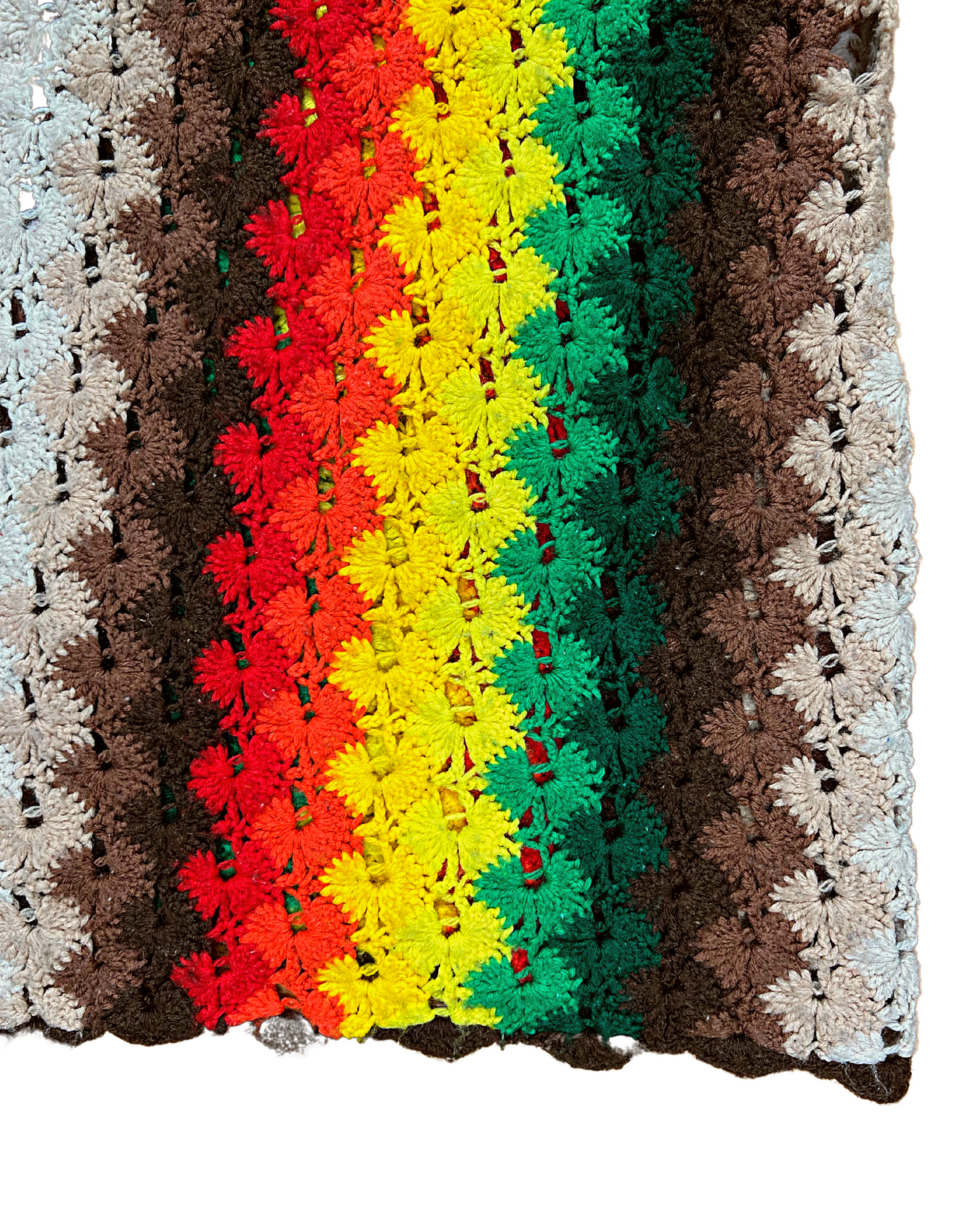 70’s Crocheted Rainbow Ombré Boho Afghan Throw 59” x 36”