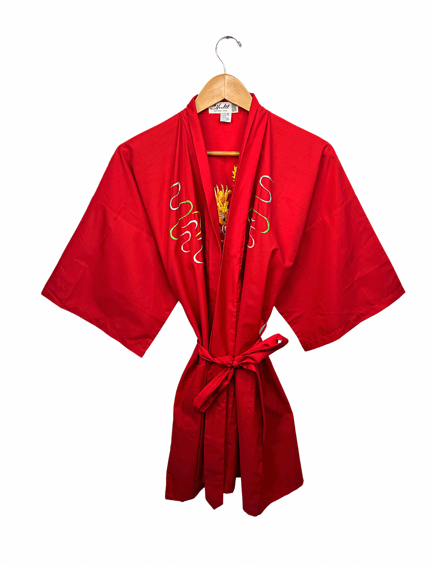60’s Red Dragon Embroidered Fire-Breathing Chinese Kimono Short Robe