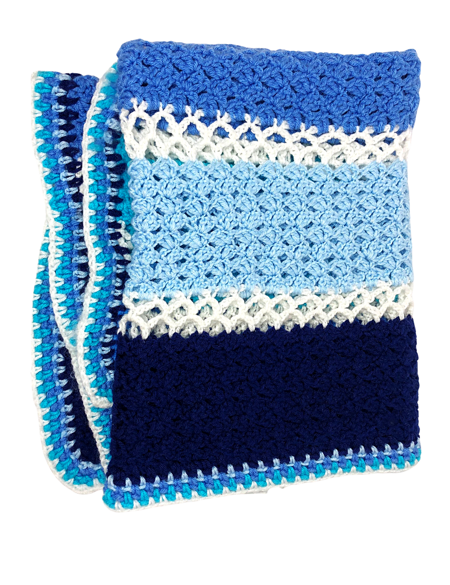 80’s Chunky Blue Ombré Stripe Thick Crocheted Granny Blanket Throw 57x37