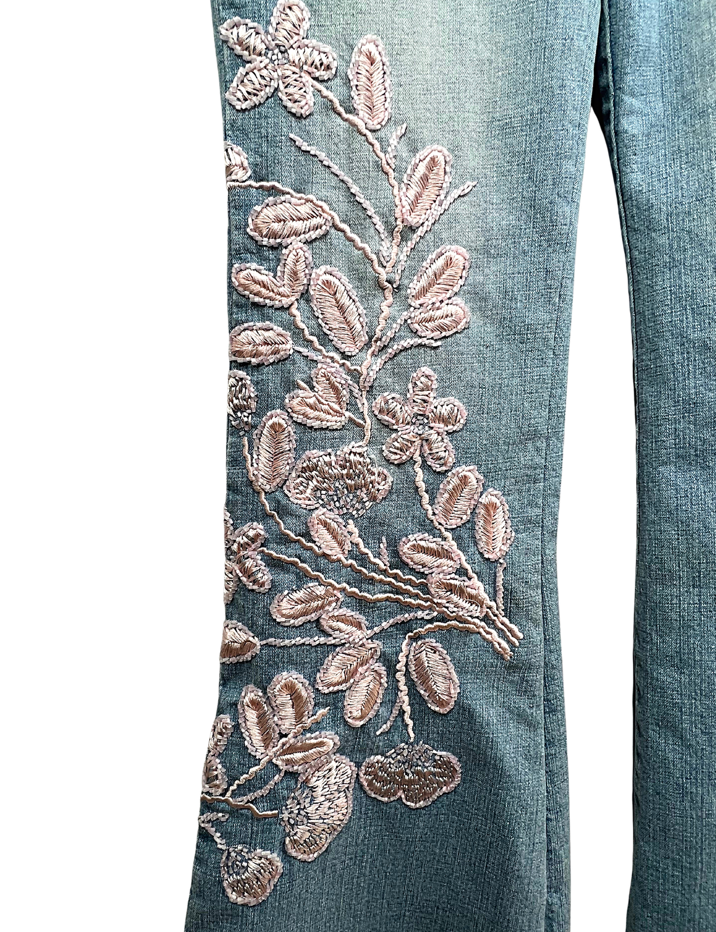 00’s Y2K Vanilla Star Pink Embroidery Floral Flare Low Rise Jeans