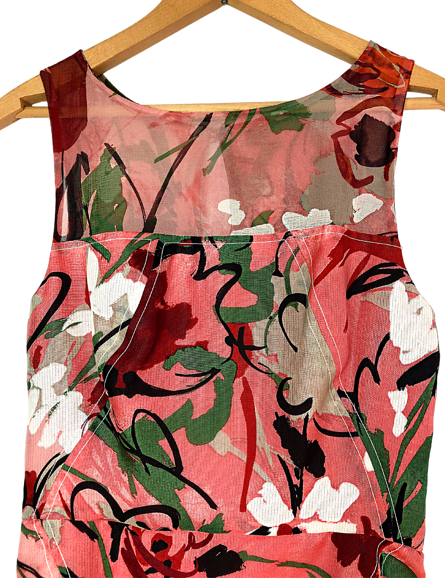 00’s Carolina Herrera Pink Abstract Floral Printed Silk Casual Cocktail A-Line Sheer Dress Size 4