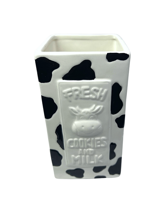 90’s Fresh Cookies & Milk Cow Print Milk Carton Vase