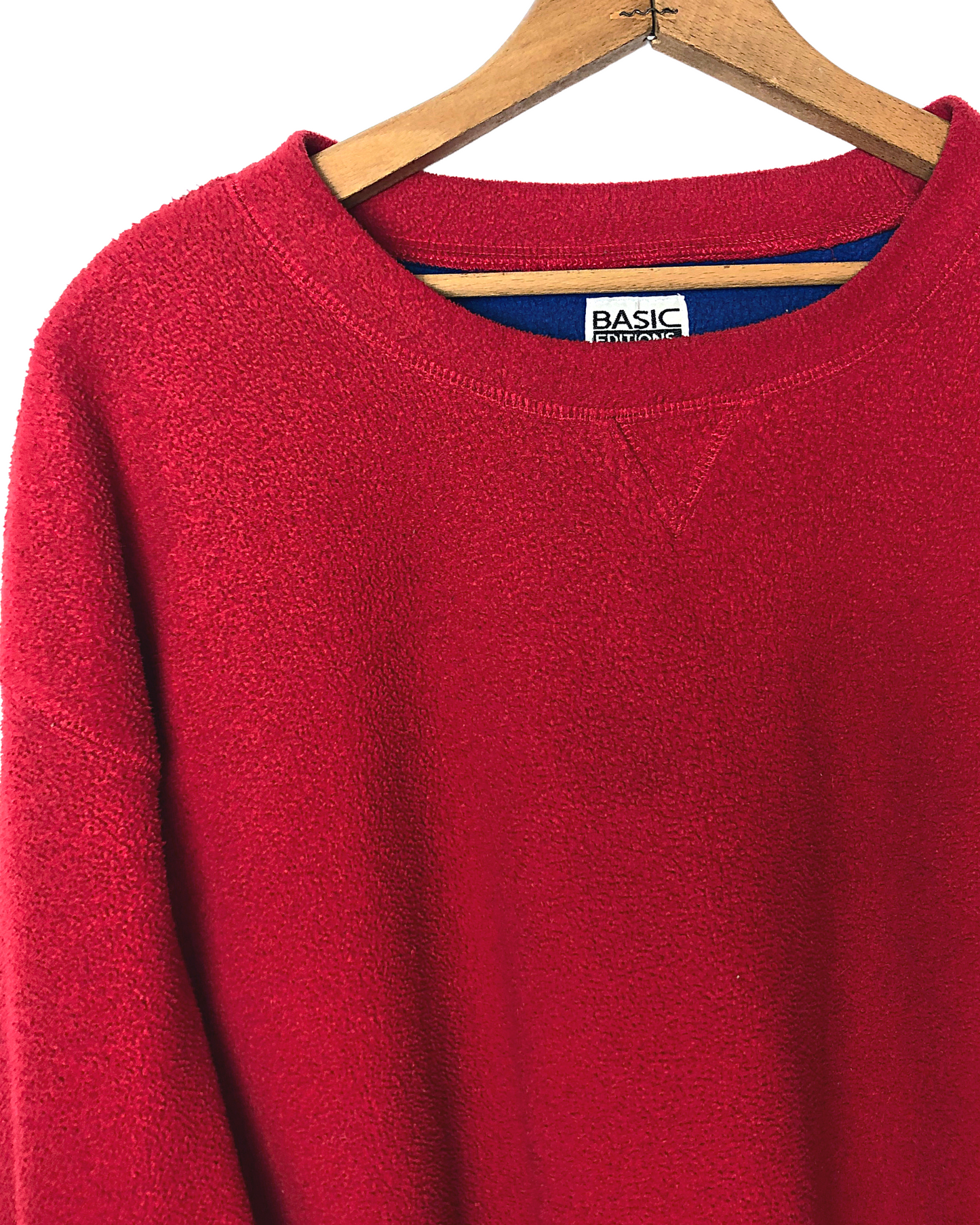 Vintage 90's Red FLEECE 'Basic Editions' Plain Raglan Fuzzy Pullover Size X-Large