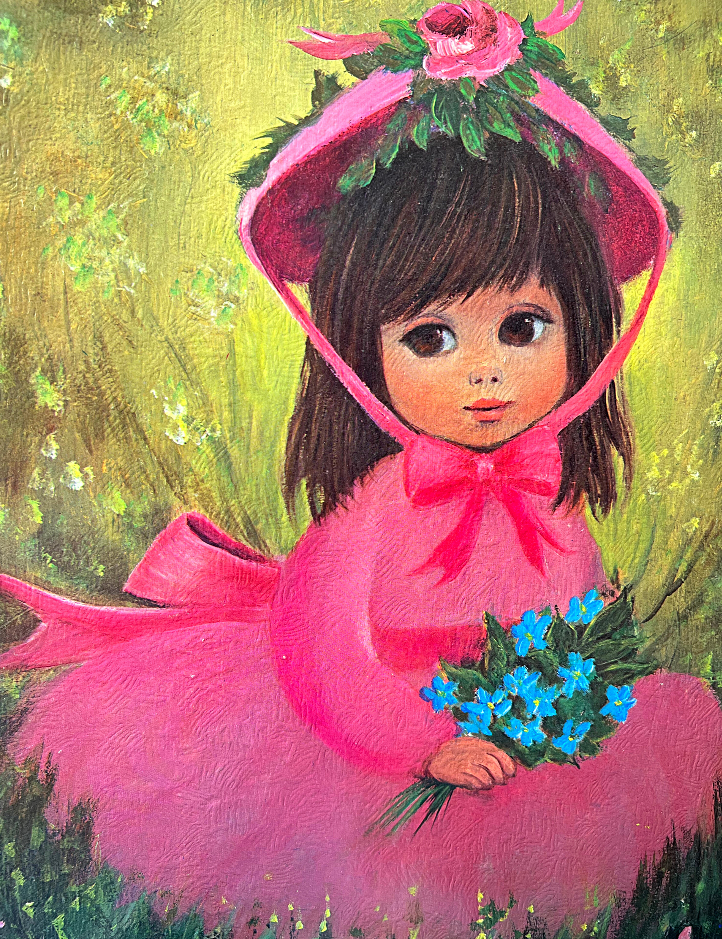 60’s Sherle Big Eye “Brenda” Pink Bonet Bouquet Museum Art Print 14” H x 11” H