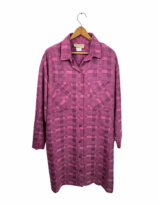 80’s Dina Finzi Pink Plaid Shirt Dress with Pockets size 2X