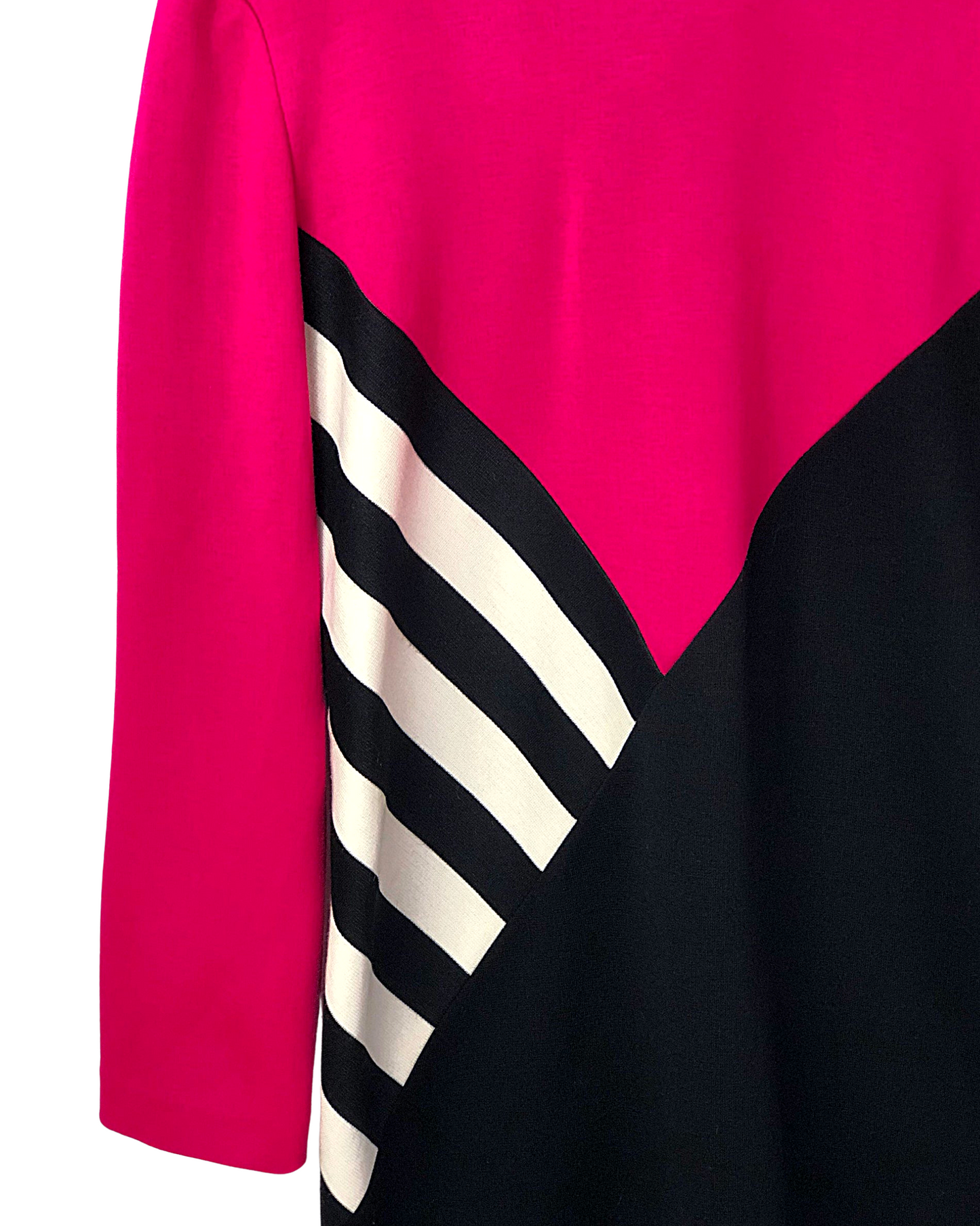 90’s Mod Striped Fuchsia Black & White BODYCON High Neck “The Nanny” Long Sleeve Fitted Evening Dress Size Large