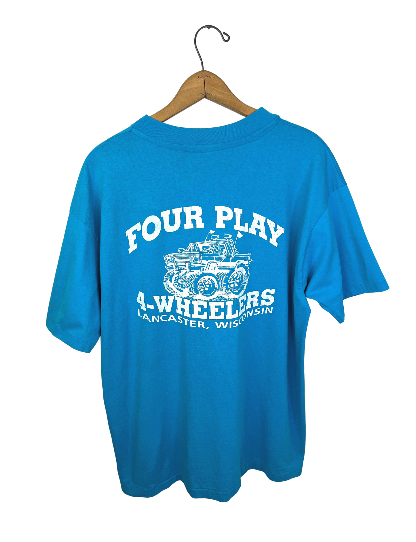 90’s FOUR PLAY Funny 4-Wheelers Lancaster Wisconsin Funny Hanes 50/50 T-Shirt