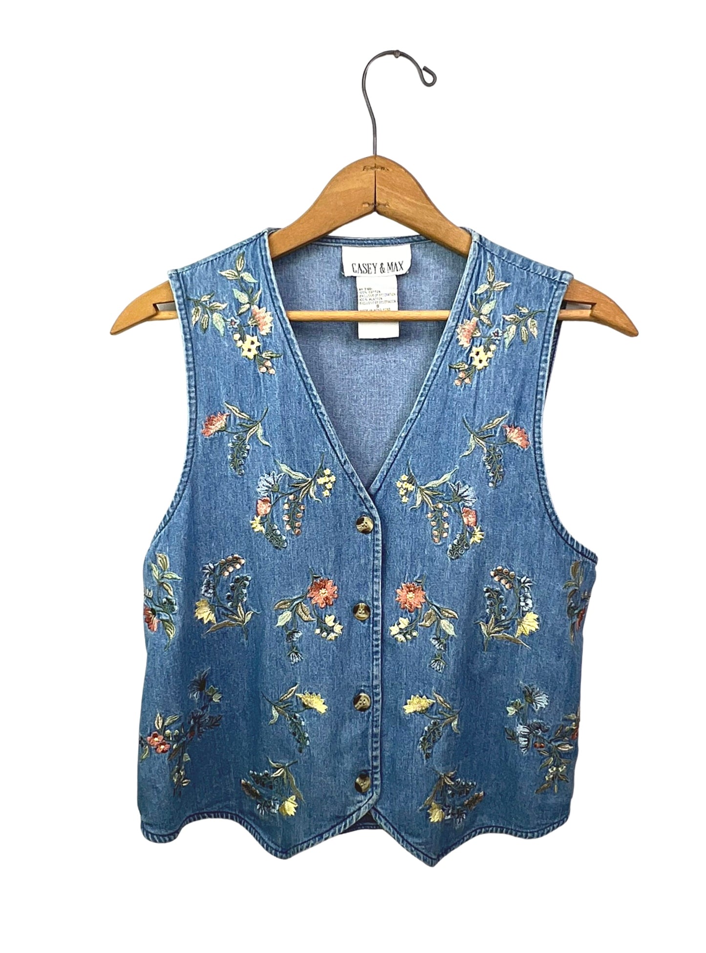 90’s Embroidered Flowers Denim Vest Wms Sz Small