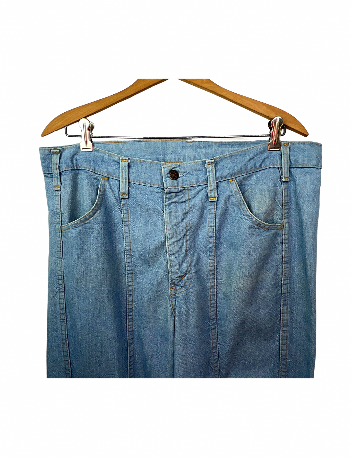 70's Levi Strauss Orange Tab Stitched DENIM Hippie Bell Bottom Flare Jeans Size 34, 31