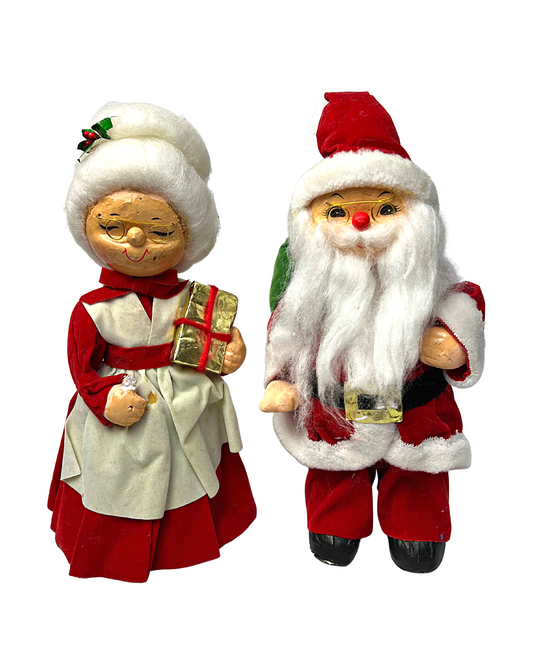 Vintage 60’s Mr & Mrs Claus Felt Handmade Dolls Set of 2