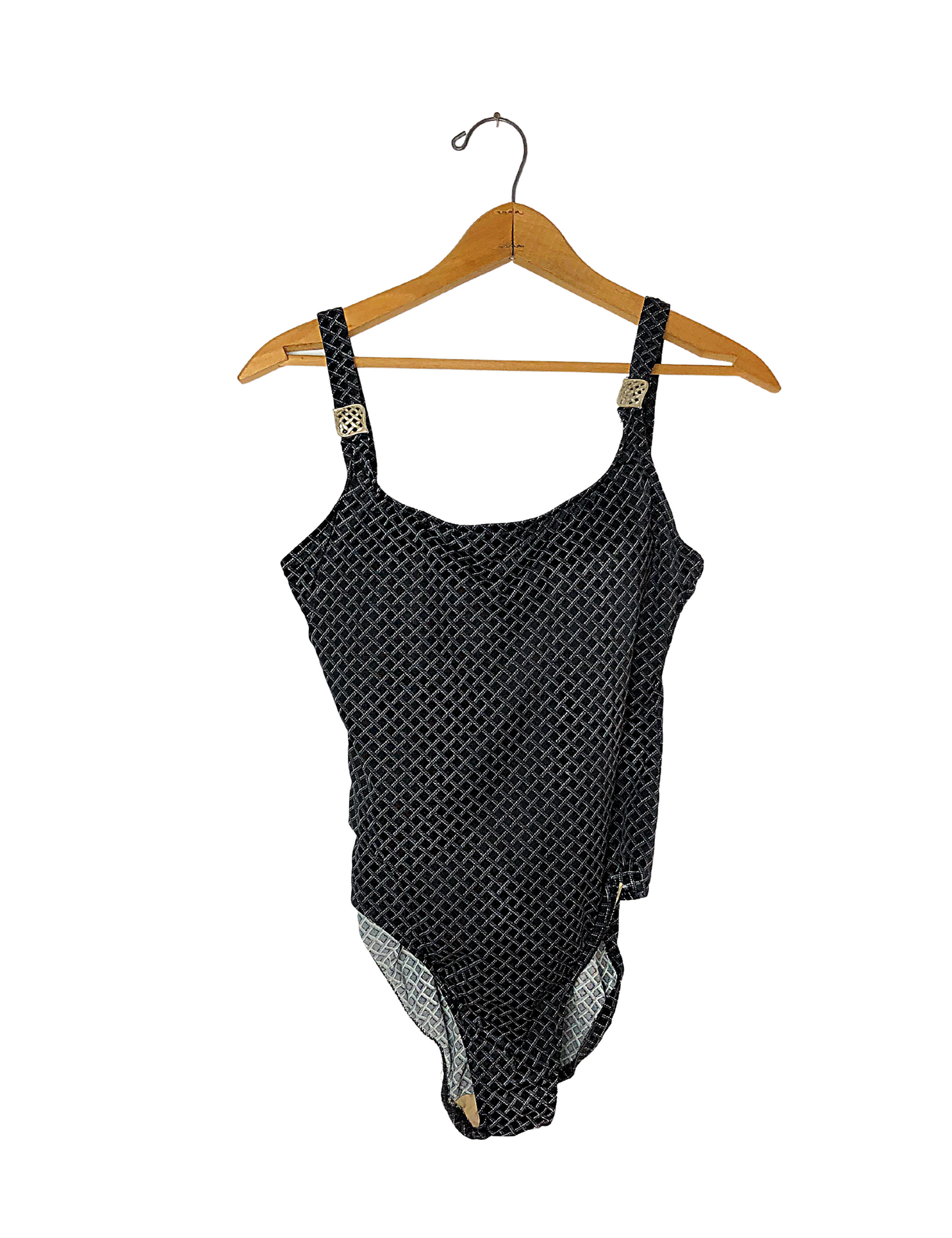 90’s Black CHAIN LINK Buckle Soft Cup One-Piece Swimsuit