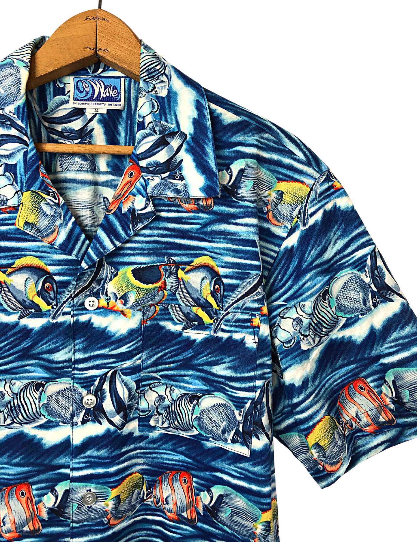 70’s Tropical Fish Hawaiian Floral 9th Wave Short Sleeve 100% Cotton Button Up Shirt