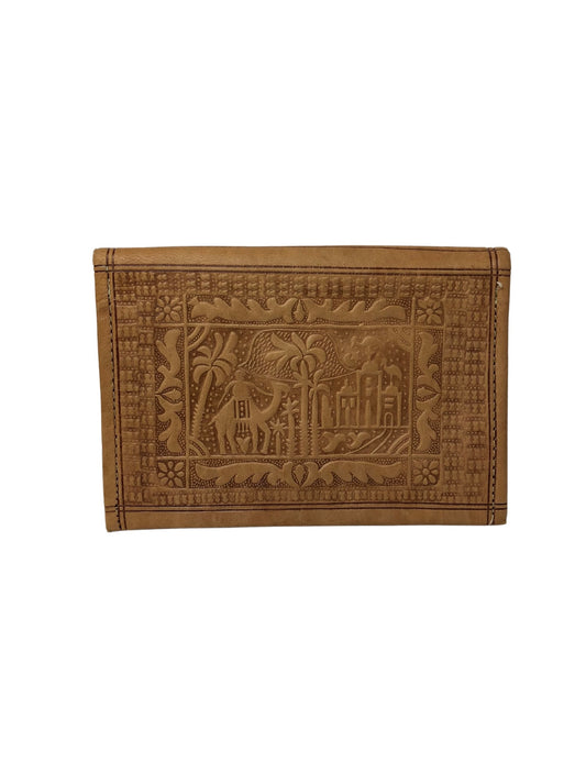 Vintage Tooled Leather Tri-Fold Moroccan Wallet