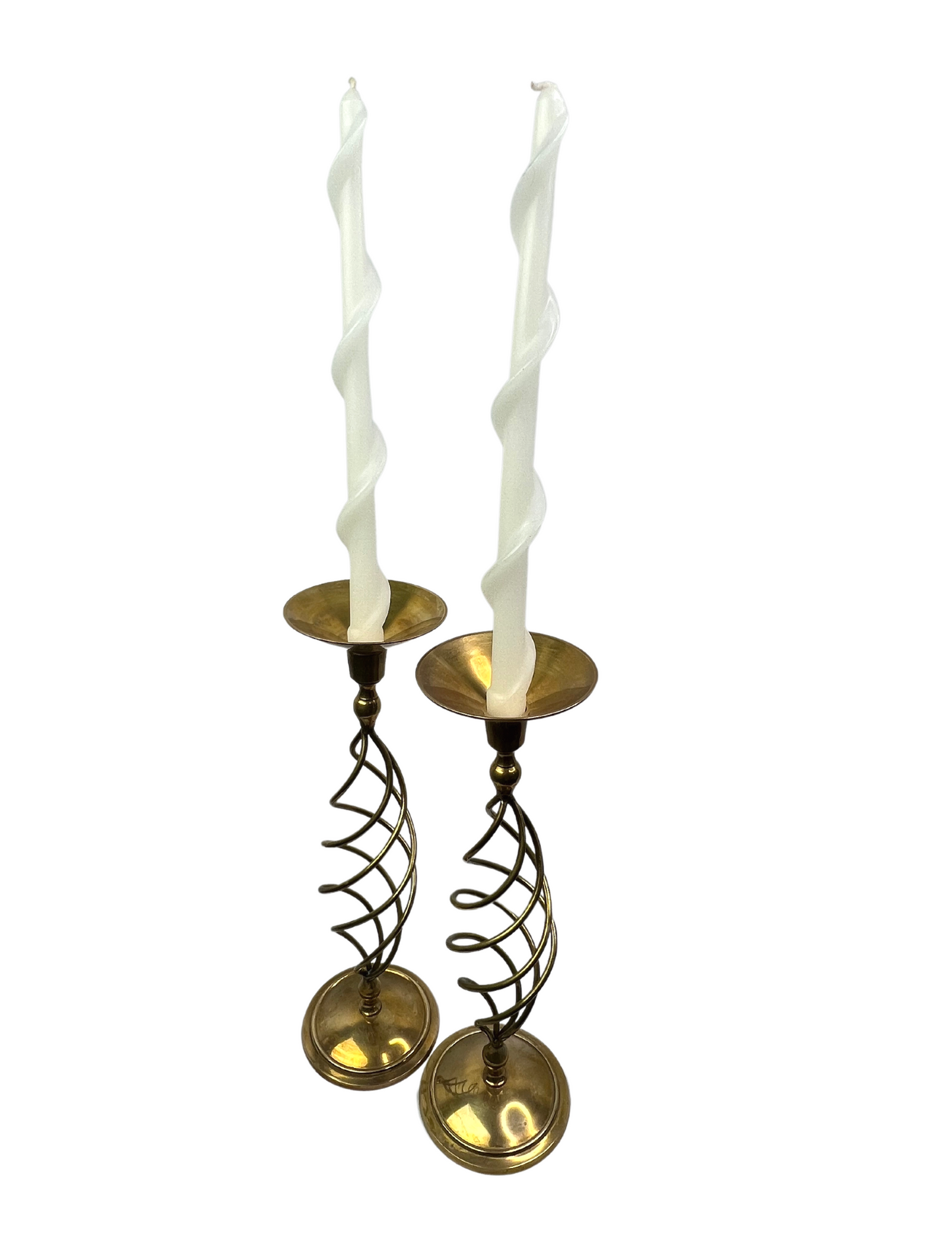 70’s Set of 2 Brass Spiral Candlesticks
