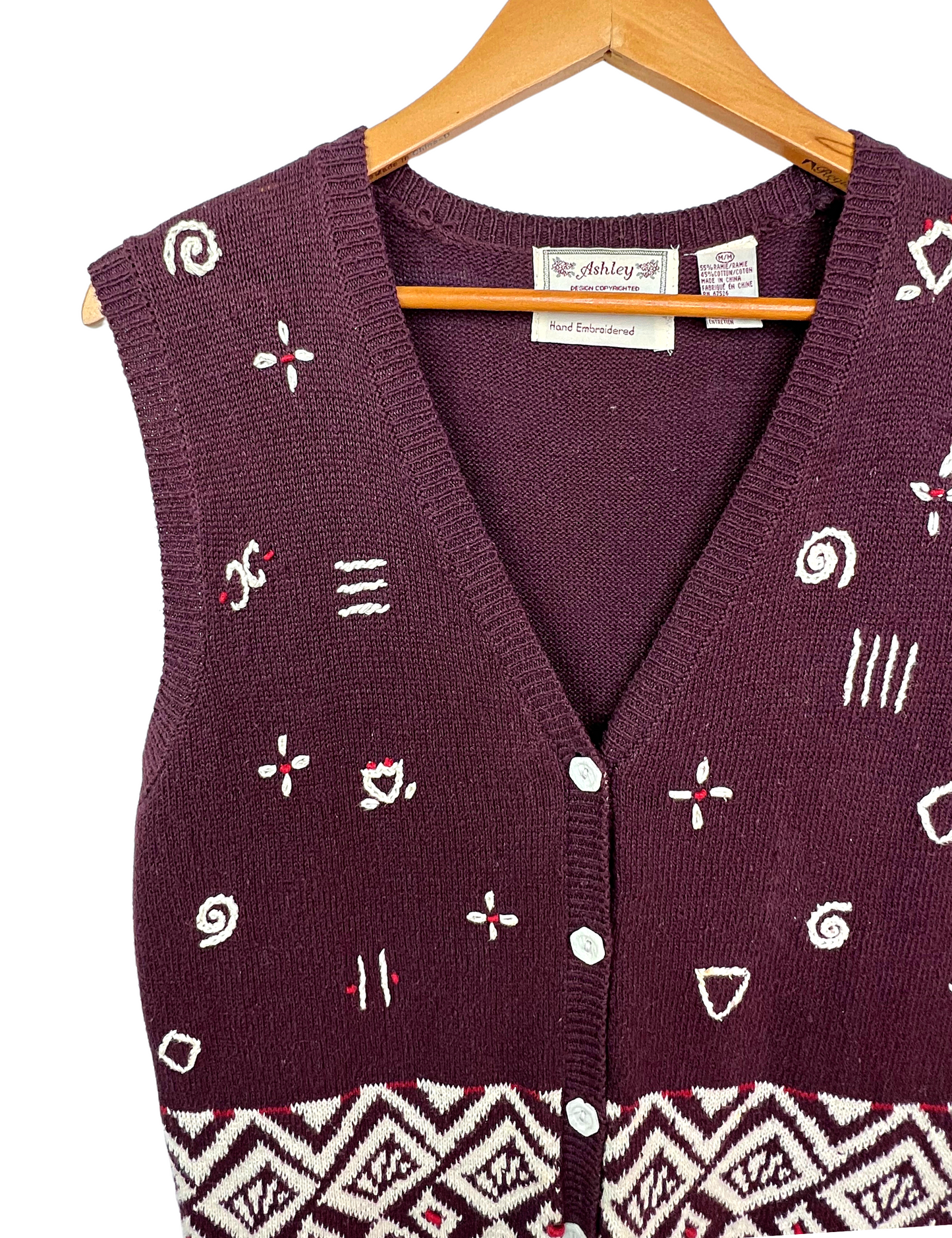 90’s Hand-Embroidered Abstract Button Front Sweater Vest