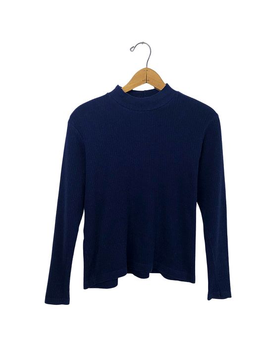 90’s Navy Blue Ribbed Cotton Mock Neck Turtleneck Size Medium