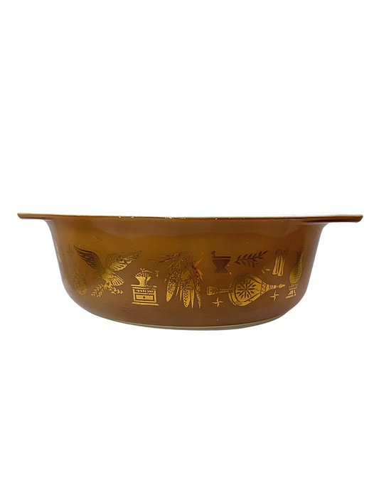 60’s Pyrex Early American Brown & Gold 1.5Q Cinderella Casserole Dish