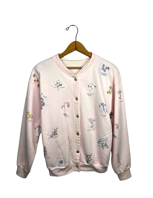 90’s Baby Pink Wildflowers Buttondown Sweatshirt with Pockets Size L