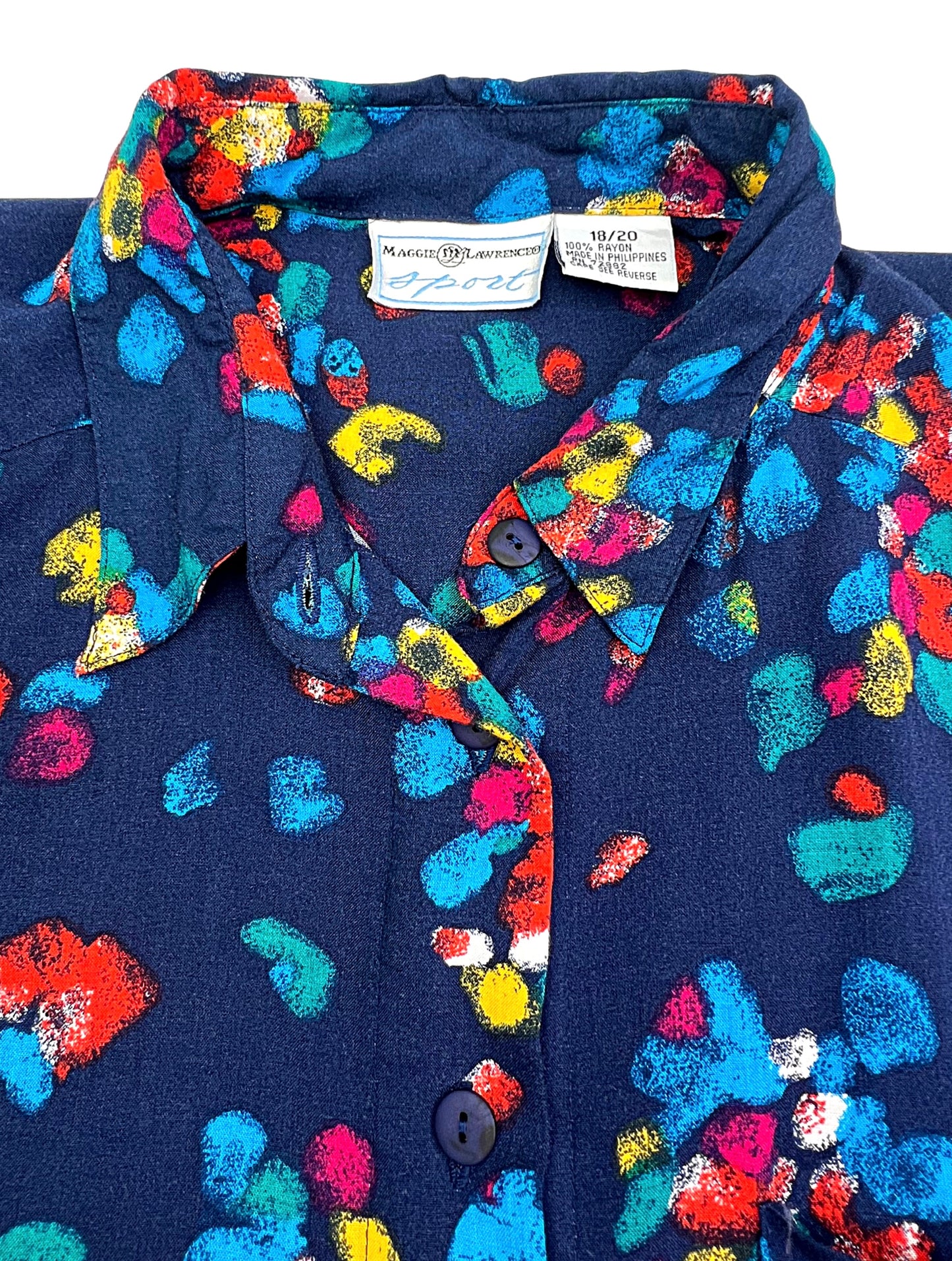 90’s Rainbow Abstract Print Button Down Blouse Plus Size