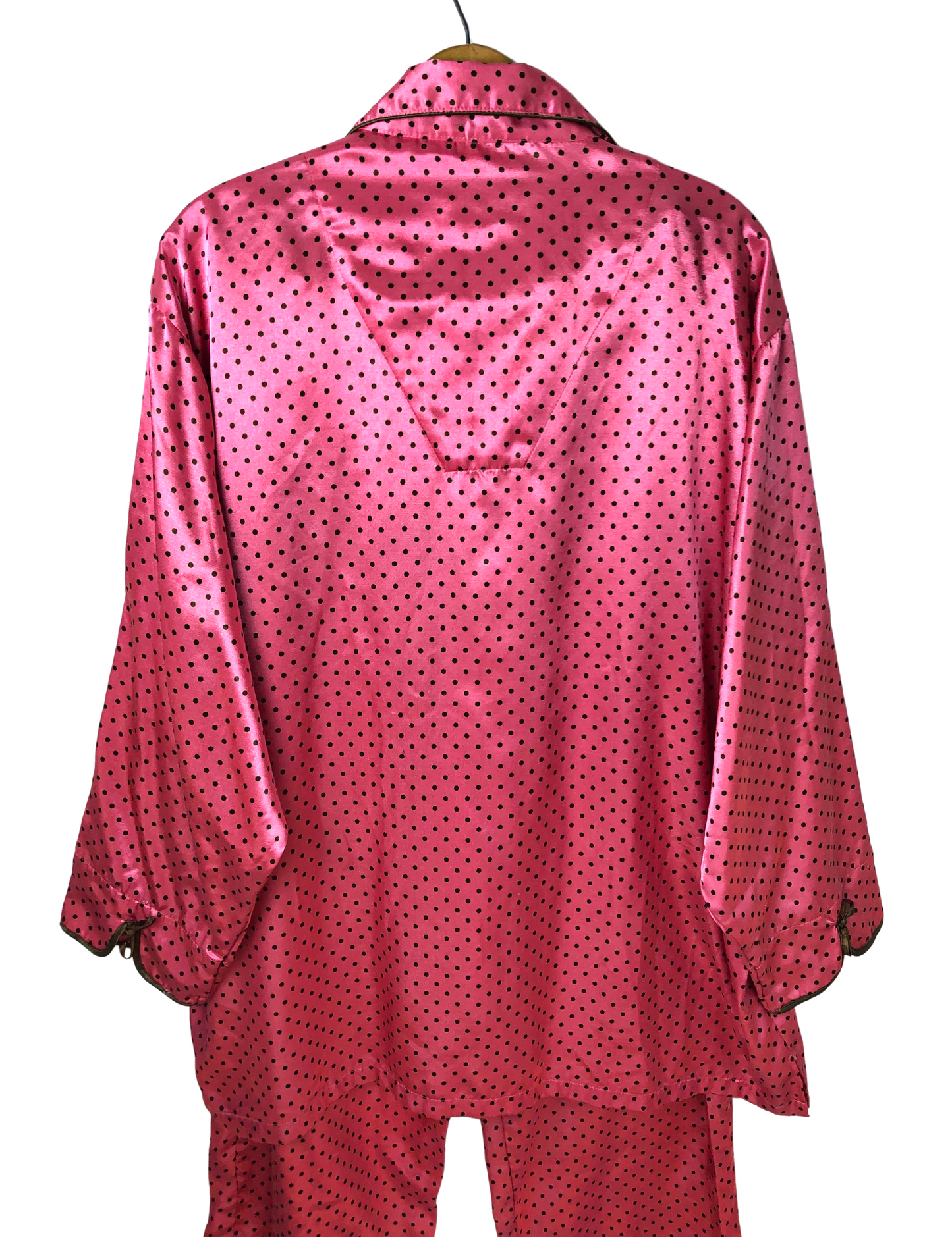 90’s Chocolate Covered Strawberry Pink Polka Dot Robert Louis New York Satin Silky 2 Pc Pajama Set Plus 1x