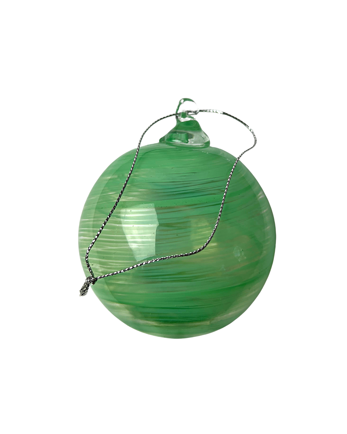 Vintage Green Swirl Hand Blown Glass Ornament 5” x 4”