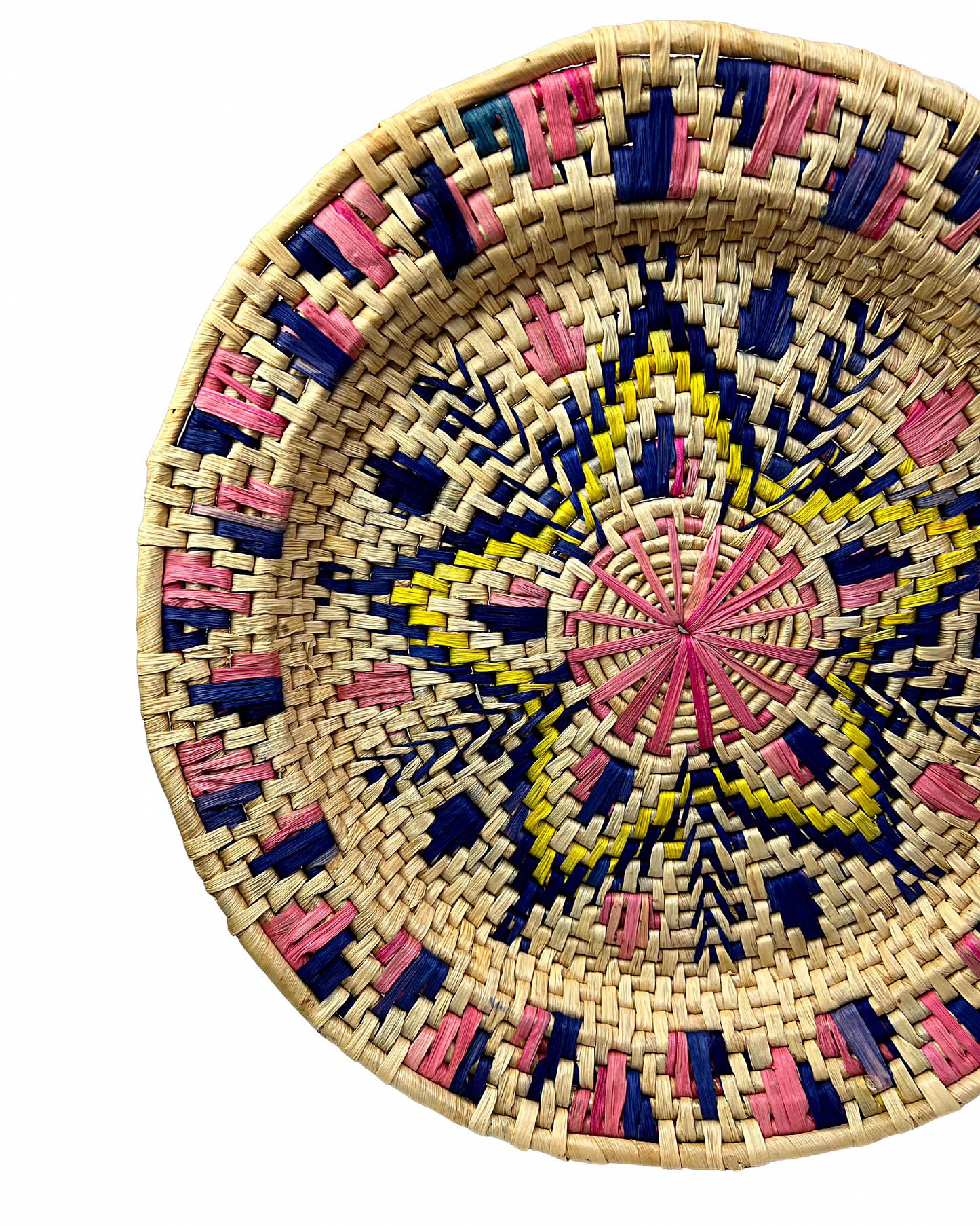 Vintage Woven Boho Aztec Navajo Rattan Wall Basket Decor 18” x 17”