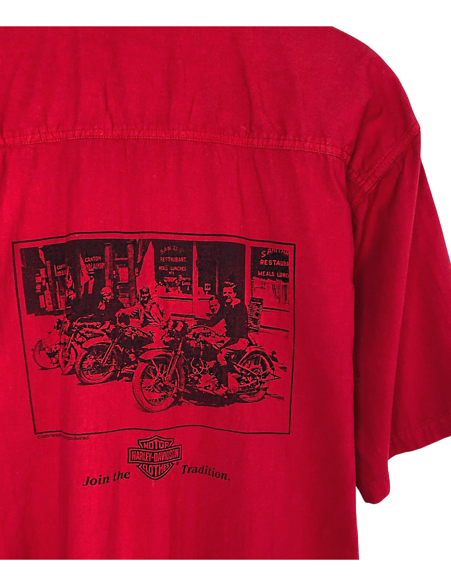 ‘90 HARLEY Davidson Motorcycles Biker Daytona ‘Join the Tradition’ 100% Cotton Short Sleeve Buttonup Size Medium/Large