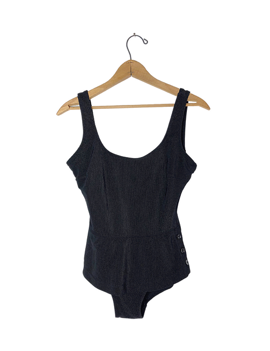Vintage 90’s Black Ribbed Newport News Soft Cup Skirted One-Piece Swimsuit Size 8