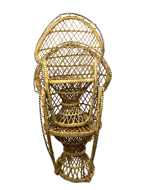 Vintage Miniature Peacock 11.5” H Wicker Chair Plant Holder Small