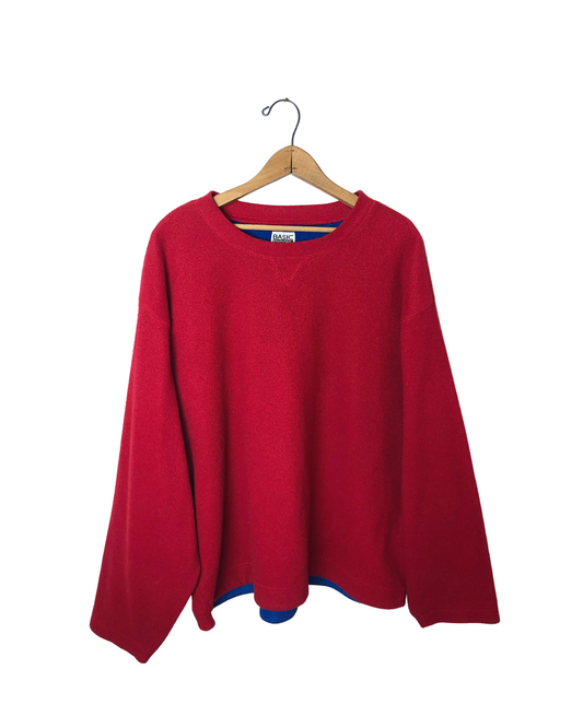 Vintage 90's Red FLEECE 'Basic Editions' Plain Raglan Fuzzy Pullover Size X-Large