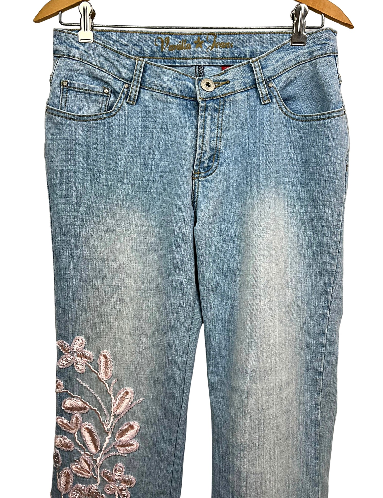 Y2K 90s Frankie B. Flare Jeans Low Rise Butterfly Flower Embroidered  Pockets 2