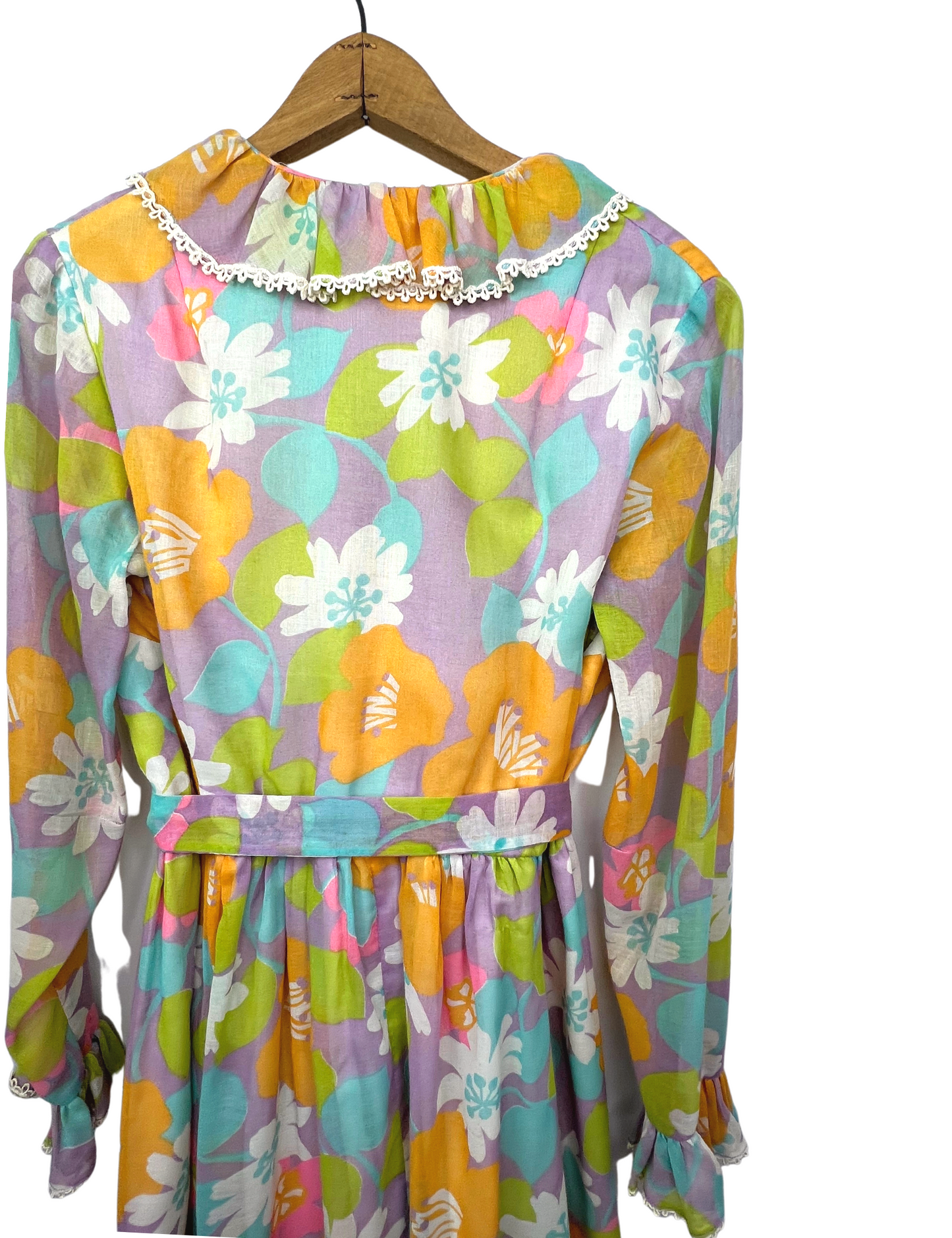 1960’s Carol Brent Montgomery Ward Frilly Hippie Floral Belted Shirt Dress