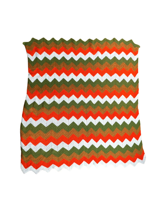 70’s Chevron Stripe Crocheted Boho Home Decor Afghan Throw Blanket 64” x 47”