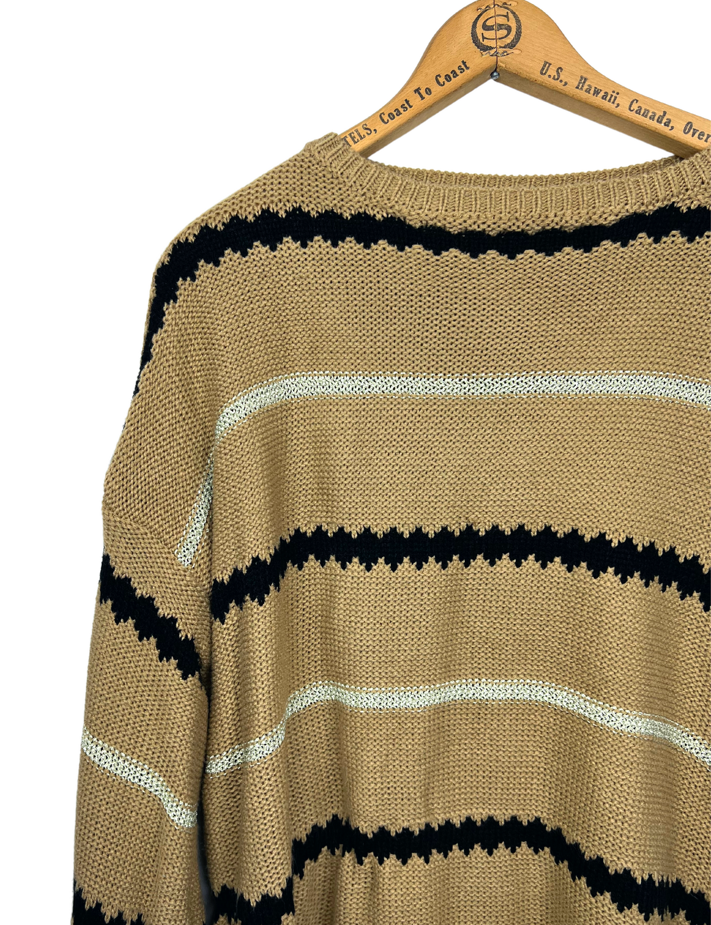 Vintage 80’s Brown Stripe Boatneck Chunky Charlie Brown Sweater