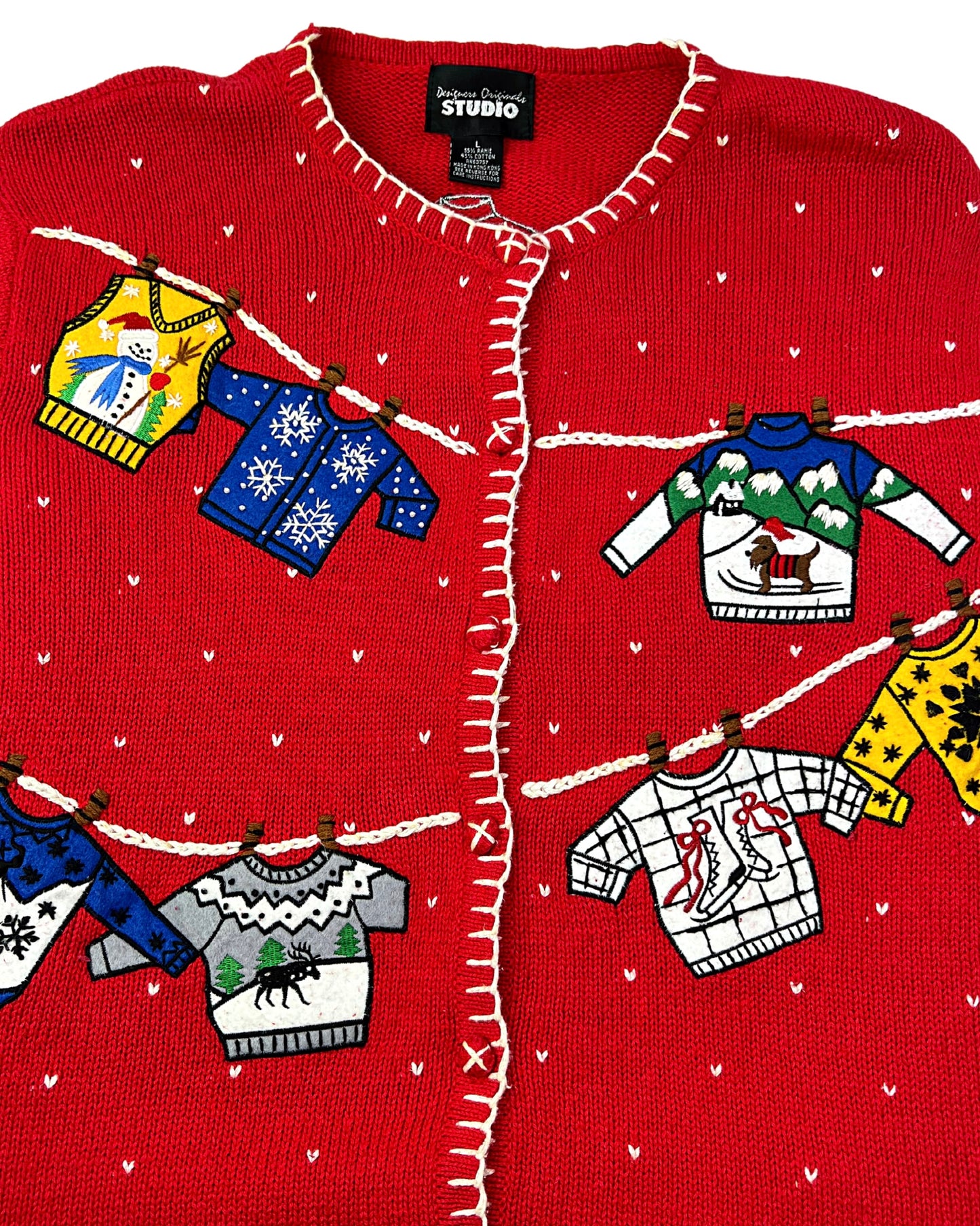 90’s Adorable Holiday Clothesline Chunky Cardigan Sweater