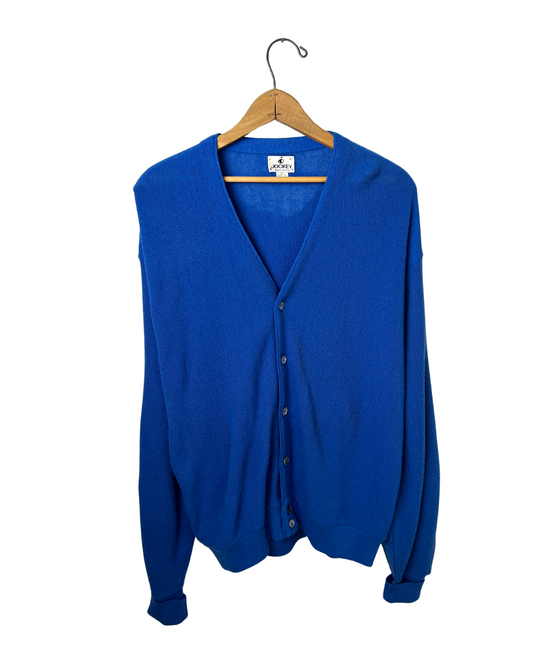 Vintage 70’s Cerulean Blue JOCKEY Basic V-Neck Cardigan Sweater